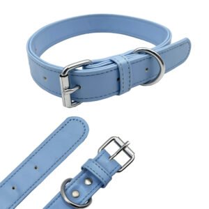 Light Blue Vegan Leather Pu Dog Collar