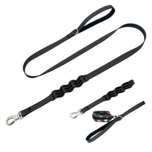 Black Reflective Dog Leash With Rubber Bungee Part