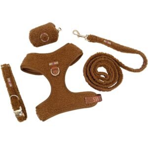 Teddy Sherpa Dog Harness And Leash Set Puppy Dog Collar With Poop Bag Dispenser