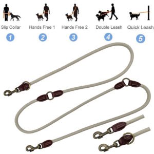 Multi Use Way Rope Dog Leash With Leather Piece
