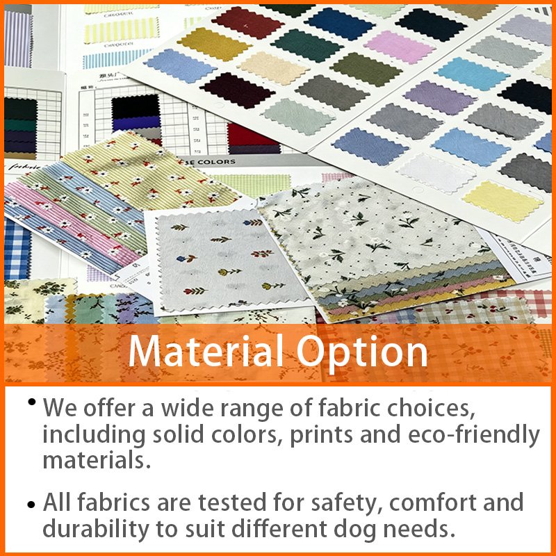 Dog clothes fabric options, including solid, printed and eco-friendly materials